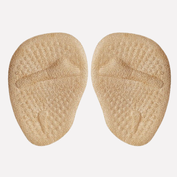Comfortabele beige metatarsale voetkussens van polyurethaan voor directe voetverlichting en drukvermindering.