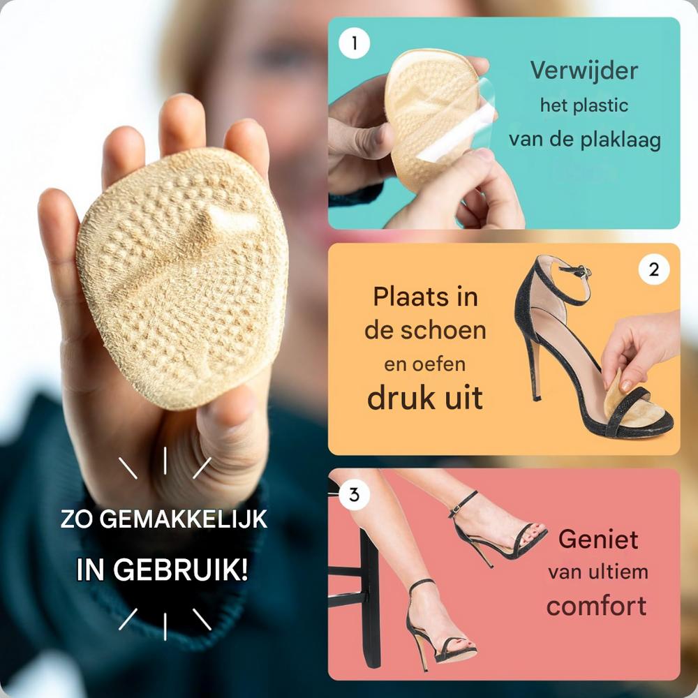 Beige inlegzolen met metatarsale ondersteuning voor voetverzorging, ideaal voor comfort tijdens dagelijks gebruik en wandelen.