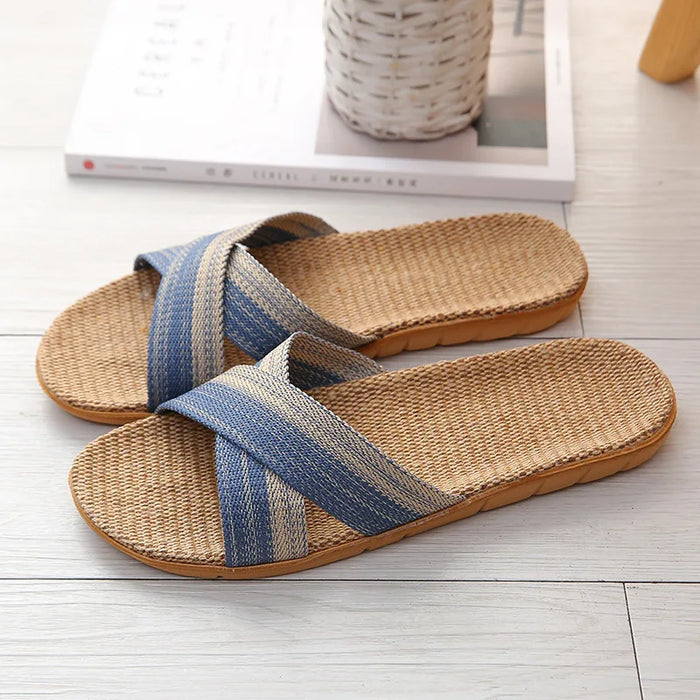 Comfortabele casual linnen heren slippers, ideaal voor zomerse dagen thuis, strand of buiten. Stijlvol & lichtgewicht.