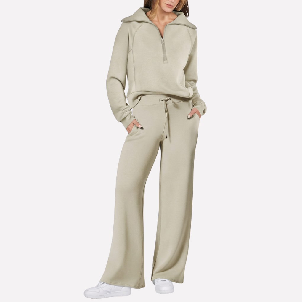 Stijlvolle en comfortabele dameskleding: de tweedelige reisoutfit met wijde broek voor een moeiteloze look.
