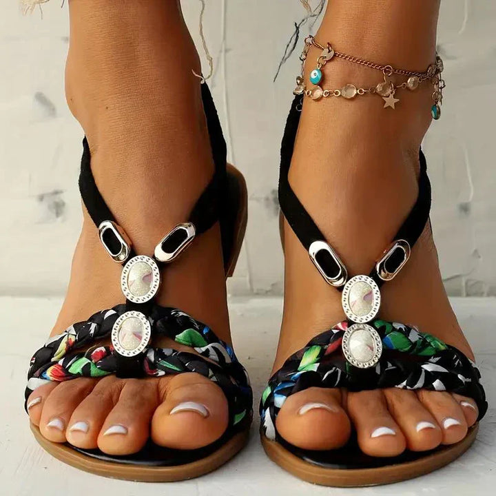 Boho dames sandalen met kralen, comfortabele slip-on voor een stijlvolle en ontspannen zomer.