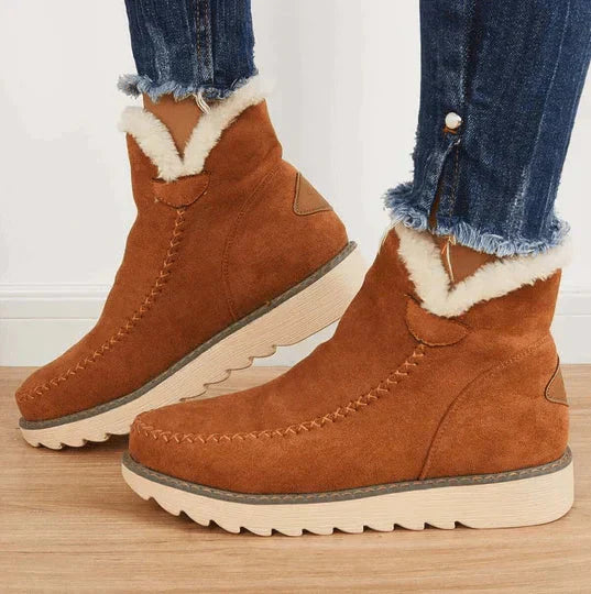 Comfortabele dames orthopedische warme winterschoenen in beige met voetondersteuning en slipvaste zool.