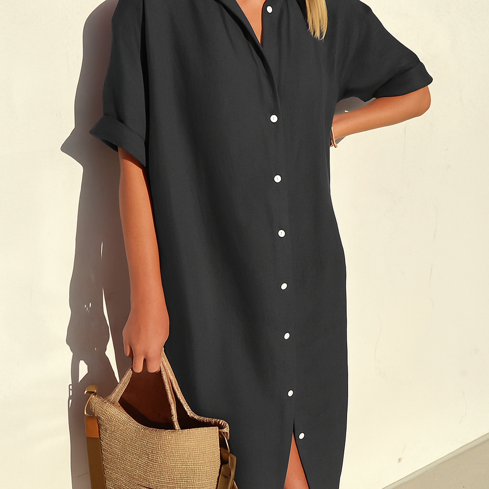 Stijlvolle midi zomerjurk voor dames, ideaal als strandjurk of comfortabele casual jurk. Nieuwe collectie.