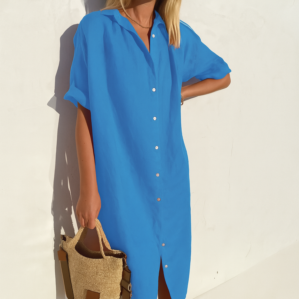 Elegante dames overhemdjurk, perfecte zomerjurk voor een ontspannen en toch modieuze look. Nieuw design.