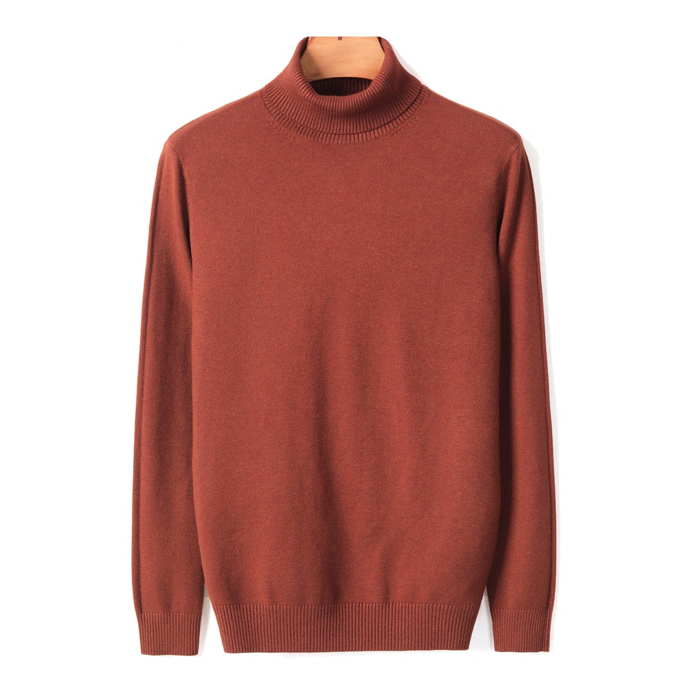 Detail van de gebreide textuur van deze warme heren coltrui, perfect voor comfortabele winterkleding.