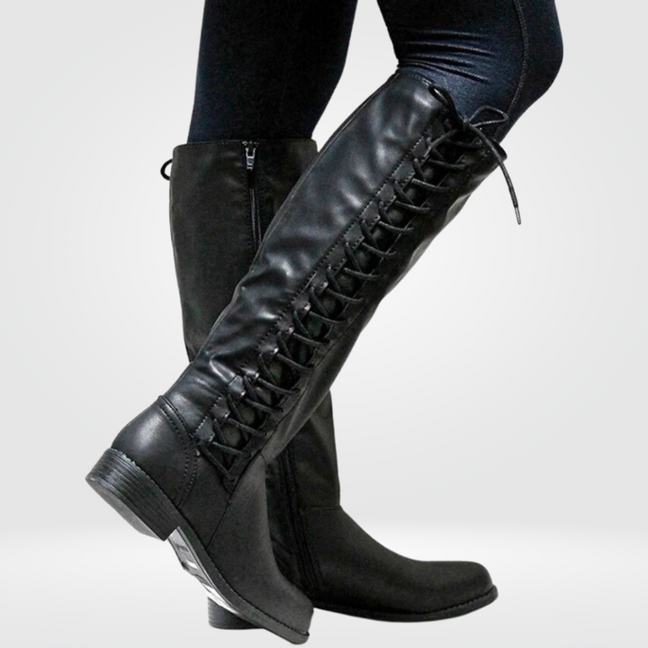 Comfortabele hoge leren dameslaarzen 'Elena', stijlvol en elegant voor winterse outfits en casual mode.