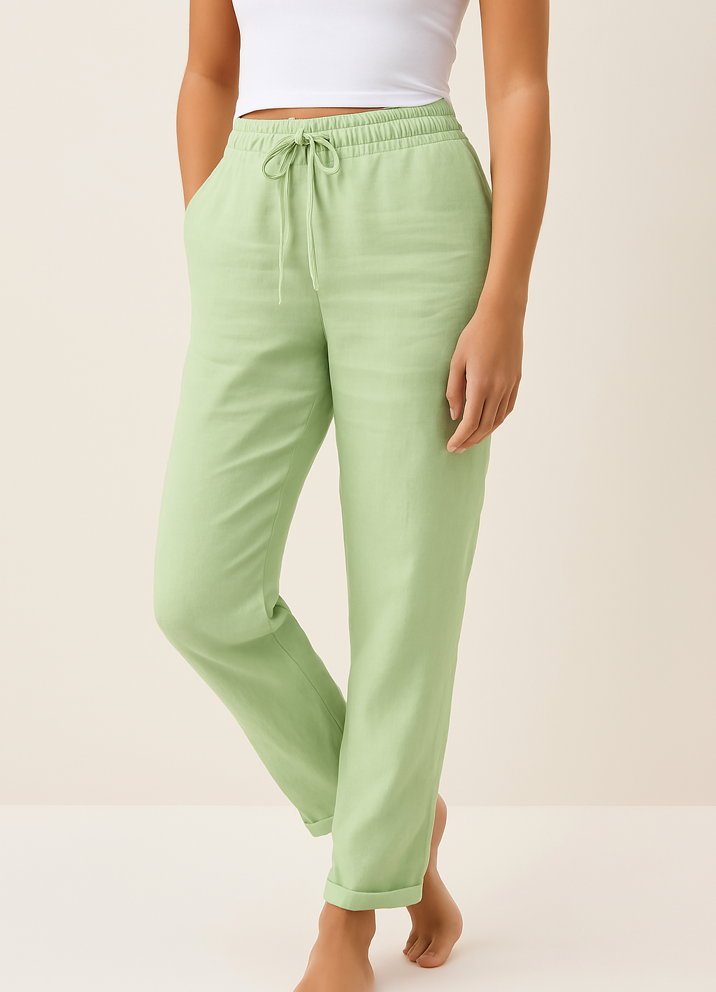 Zomerse Hoymans linnenblend damesbroek, comfortabel en elegant. Een must-have regular fit broek voor de modebewuste vrouw.