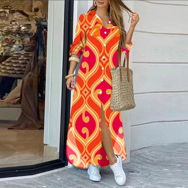 Chique lange damesjurk in street style, comfortabel en veelzijdig voor moderne damesmode.