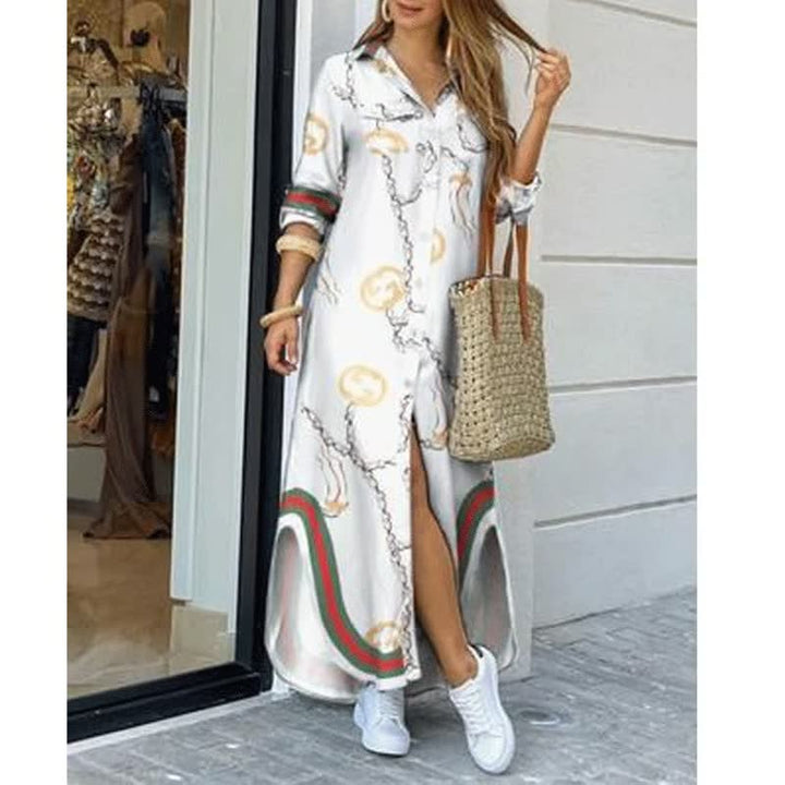 Zomerse lange damesjurk met street style flair, comfortabel voor warme dagen en avonden.