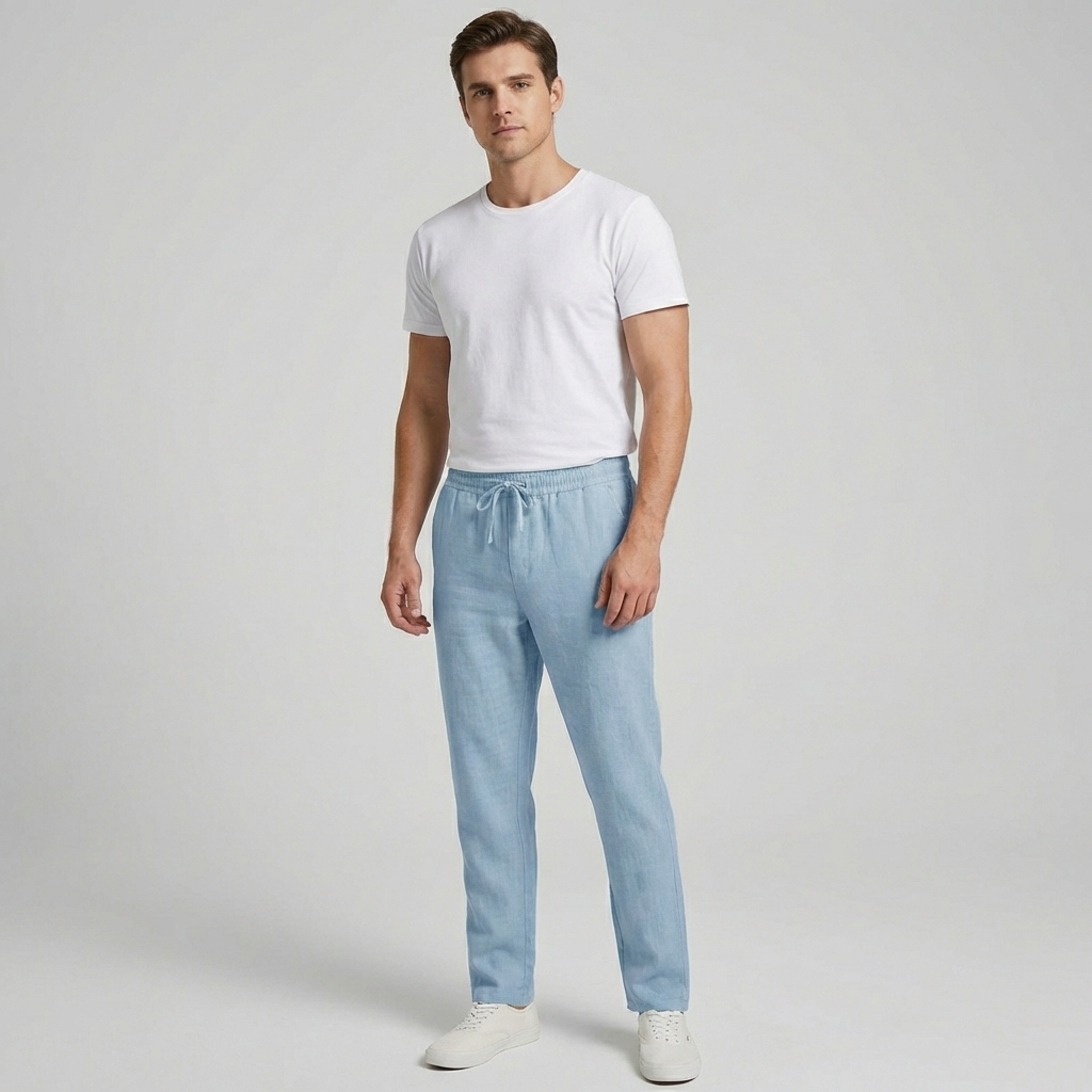 Comfortabele lichtgewicht heren zomerbroek met ademende stof voor casual dagen en warme vakanties.