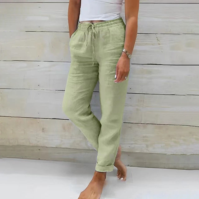 Modieuze linnen dames zomerbroek, elegant en casual, perfect voor lente- en zomerkleding.