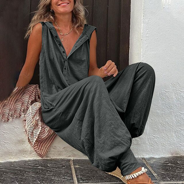 Comfortabele Nova dames jumpsuit, mouwloos, perfect voor een casual zomerlook of lente outfit.