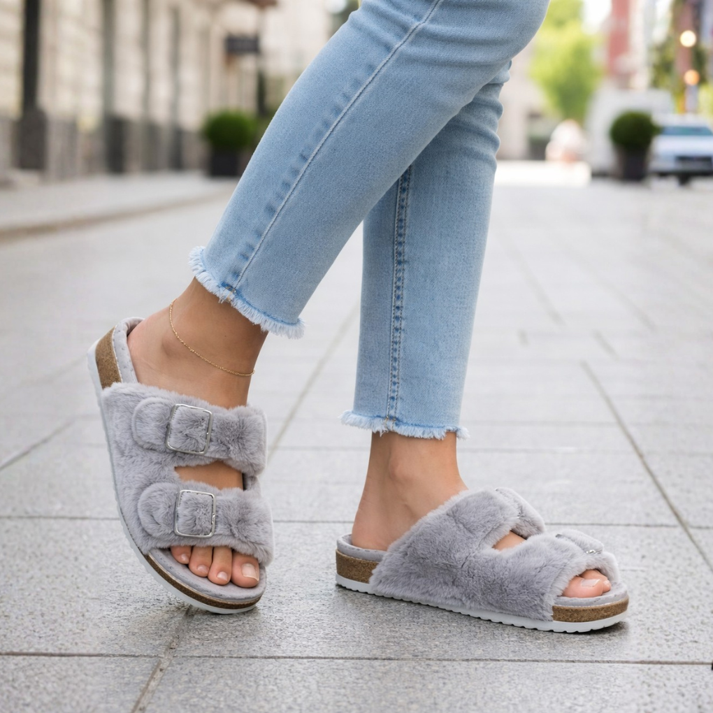 Dames open teen slippers, met dempende zool en extra ondersteuning, binnen & buiten.
