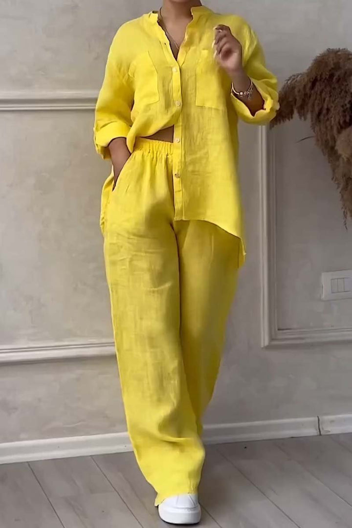 Comfortabele tweedelige linnen dames zomerset Alina, ideaal voor warme dagen en ontspanning.