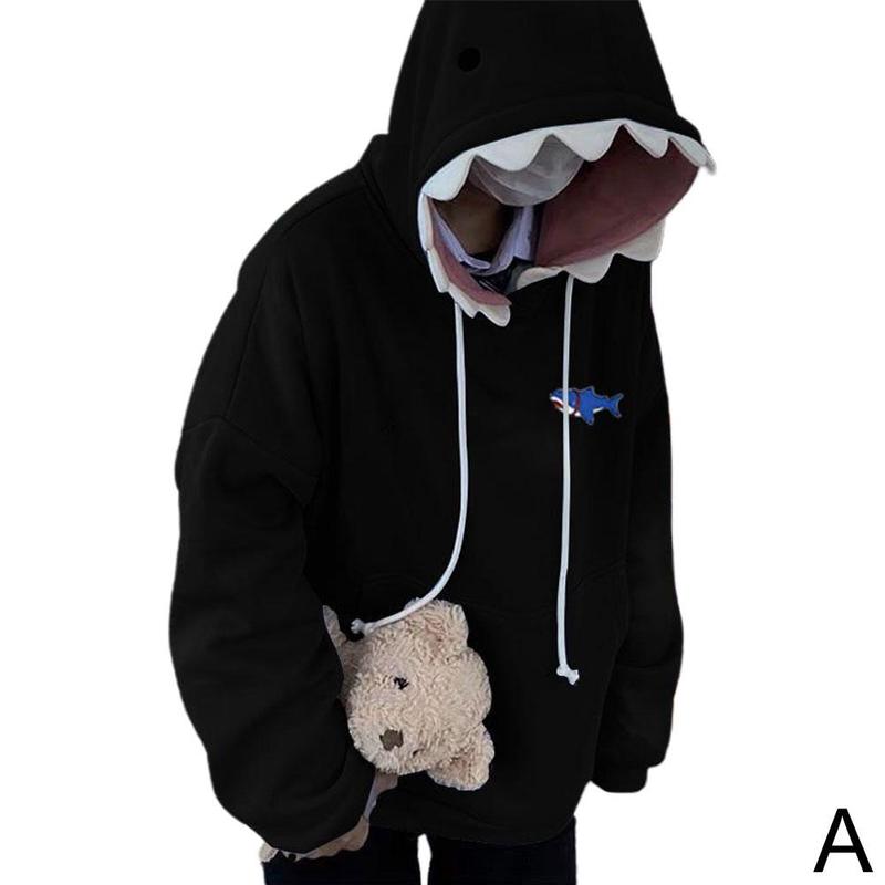 Opvallende unisex haai hoodie in blauw of zwart. Unieke stijl voor modebewuste personen.