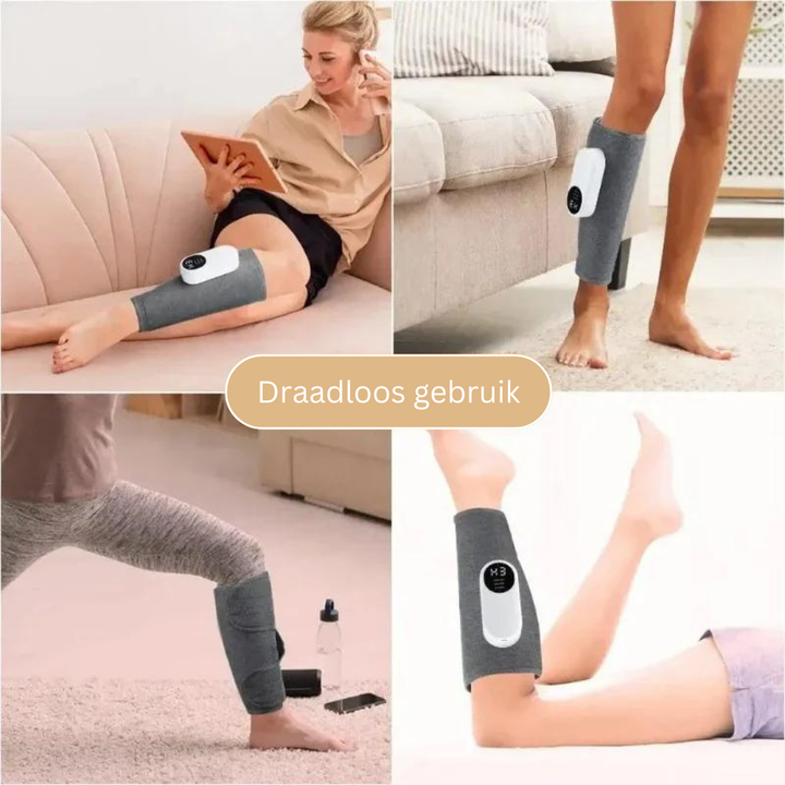 ComfortLegs therapeutisch beenmassageapparaat in huiselijke setting, ideaal voor dagelijkse pijnverlichting en spierherstel.