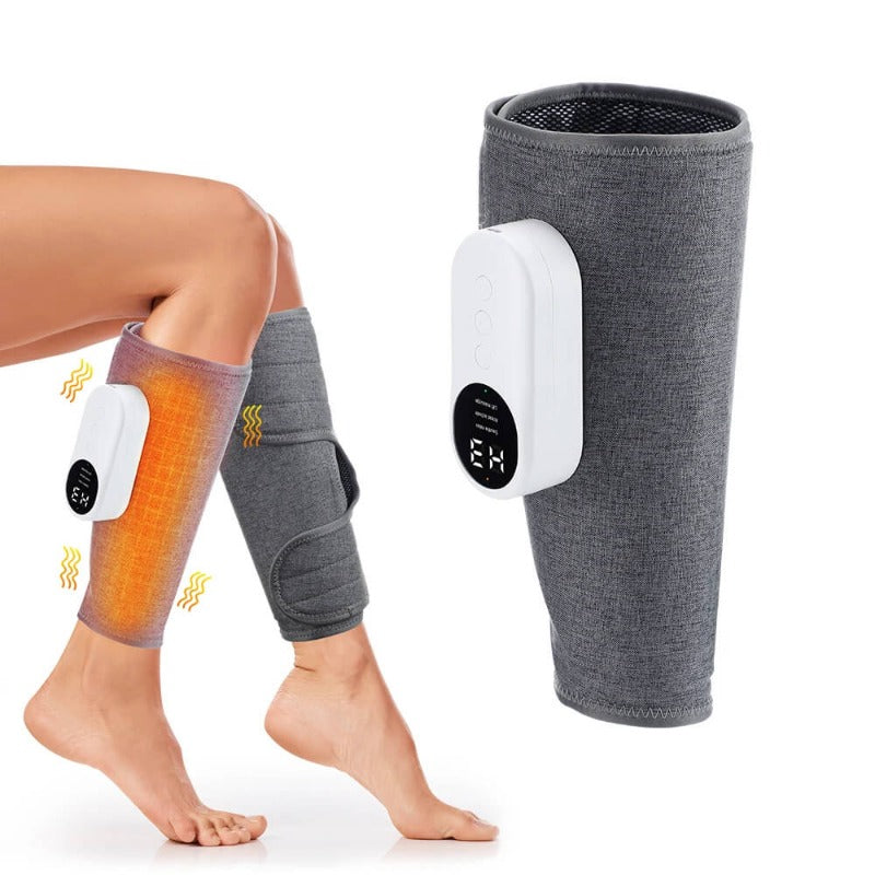 Diverse hoeken van het ComfortLegs beenmassageapparaat, benadrukt ergonomie en draadloze vrijheid voor massage.
