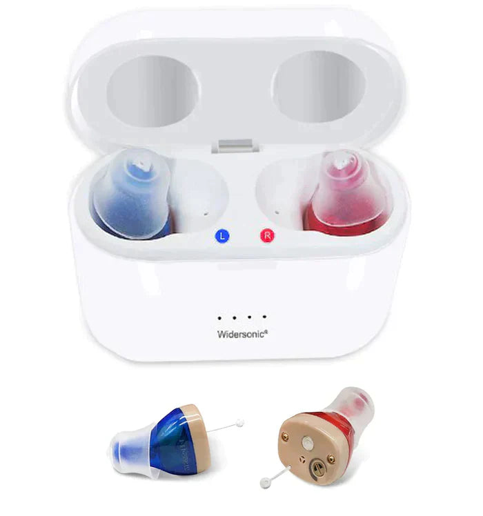 Onzichtbaar hoortoestel, discreet en comfortabel in-ear gehoorapparaat, oplaadbare geluidsverbetering.