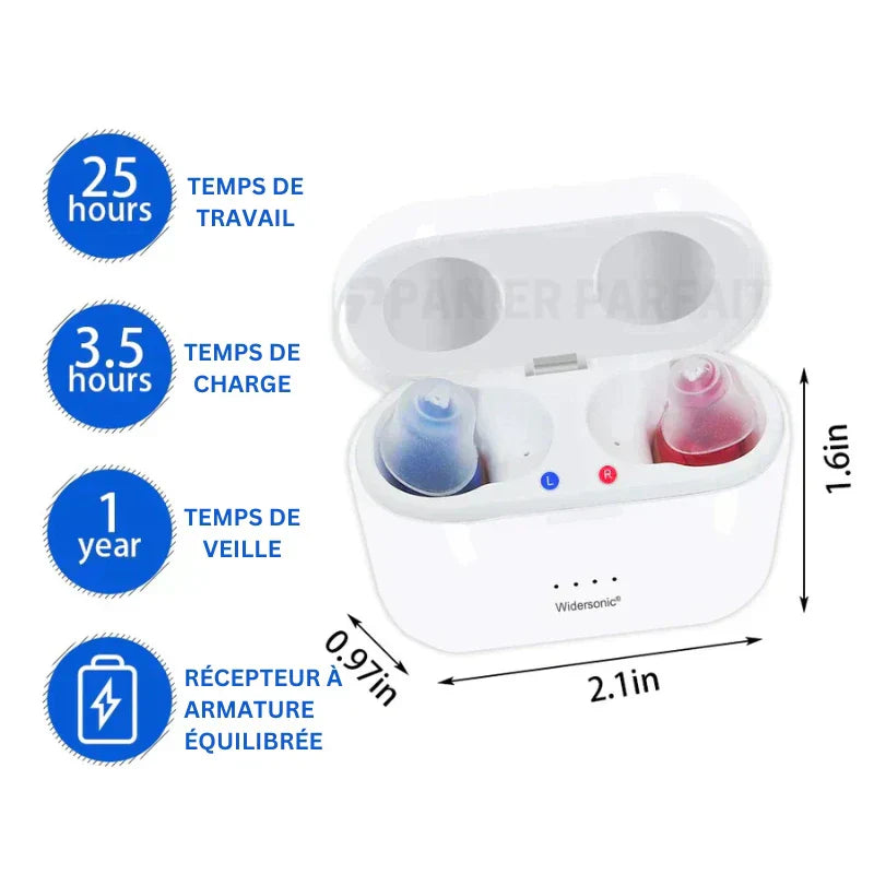 Oplaadbaar hoortoestel voor helder geluid, discreet onzichtbaar gehoorapparaat met moderne audio technologie.