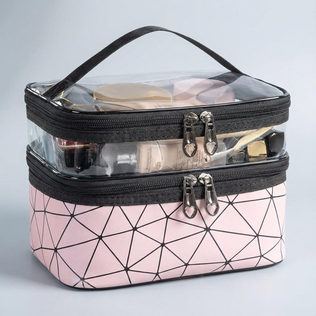 ClearVogue dames toilettas. Doorzichtige organizer voor make-up en essentials. Waterdicht en compact voor elke reis.