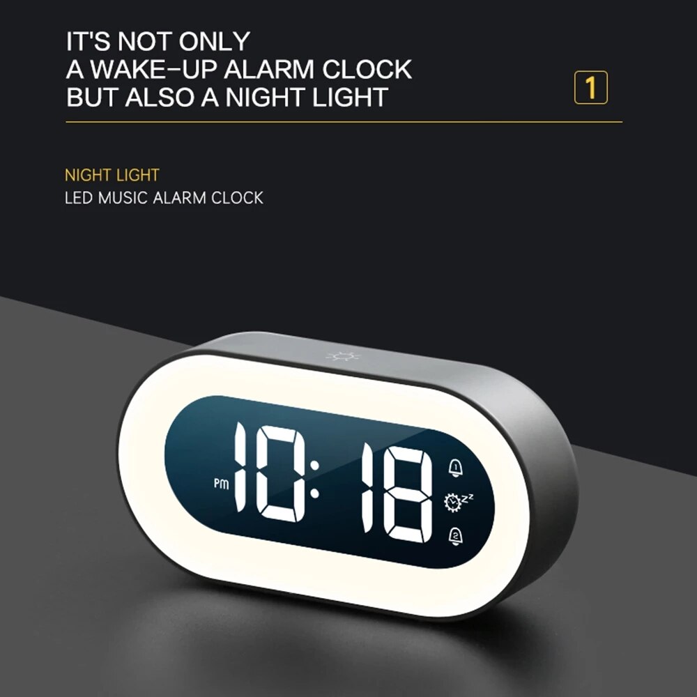 Compacte digitale wekker met zacht nachtlampje en helder LED display, ideaal voor slaapkamer of als reiswekker.