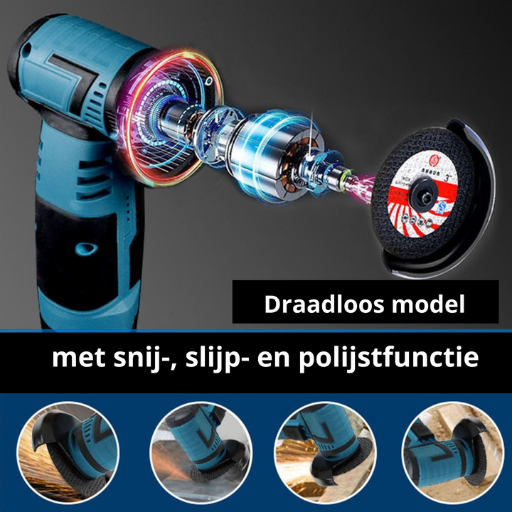 Veelzijdige en compacte draadloze haakse slijper, essentieel klusgereedschap voor elke werkplaats.