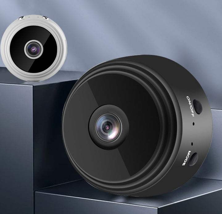 Compacte draadloze HD beveiligingscamera van Aurora Wonen, magnetisch met bewegingsdetectie voor huisbeveiliging.