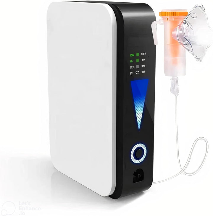 Compacte draagbare zuurstofconcentrator OxyLife voor thuiszorg en reizen. Stille zuurstofgenerator met verstelbare stroom.