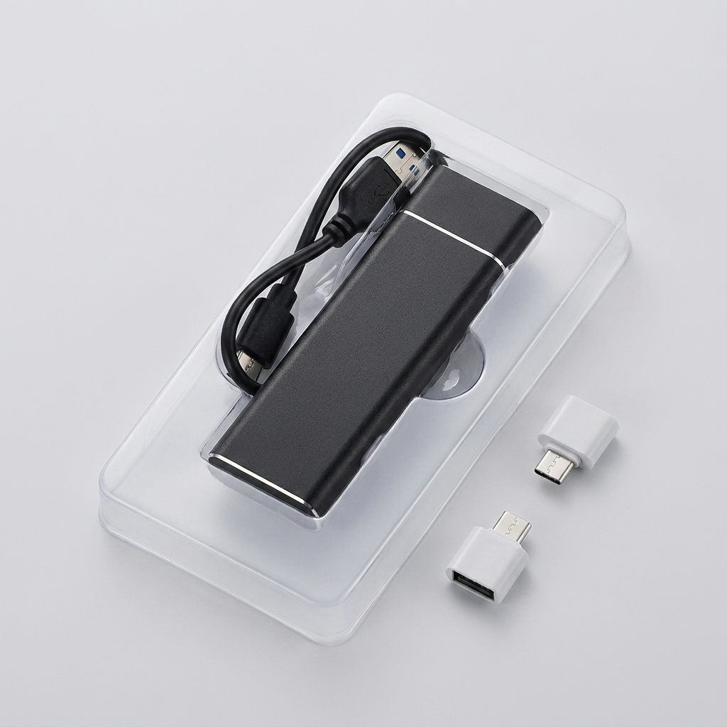 Draagbare 8TB USB-schijf met metalen behuizing; ideaal voor snelle data-overdracht en backup van uw bestanden.