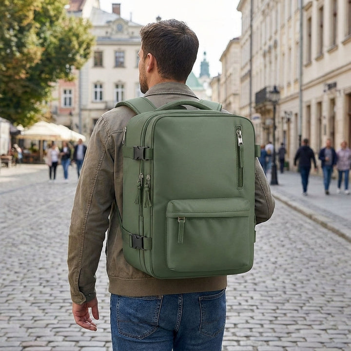 Compacte FlightTrek reisrugzak voor cabine, ideaal als goedgekeurde handbagage.