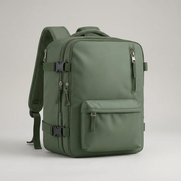 Ruime FlightTrek handbagage rugzak met slimme vakken, perfect voor vliegreizen.