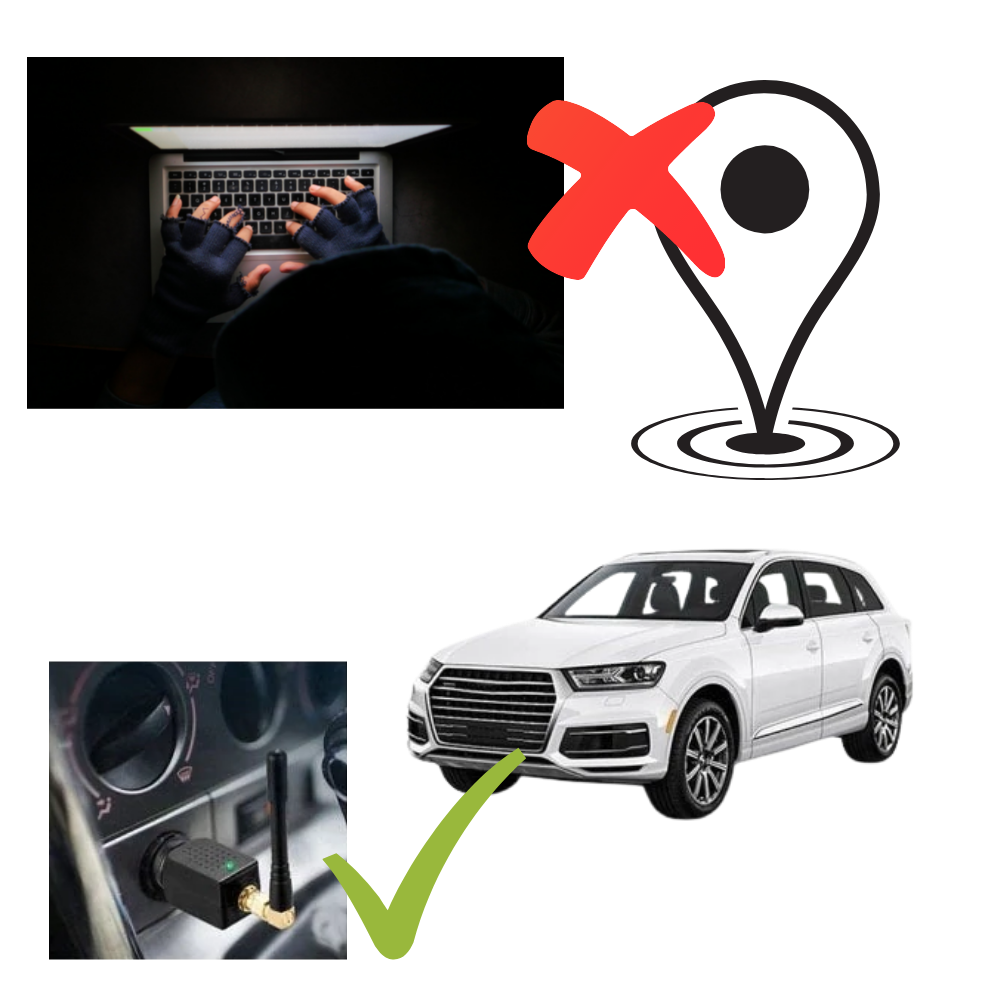 Draagbare GPS-signaal blokker aangesloten in een auto. Beschermt uw voertuig en privacy effectief.