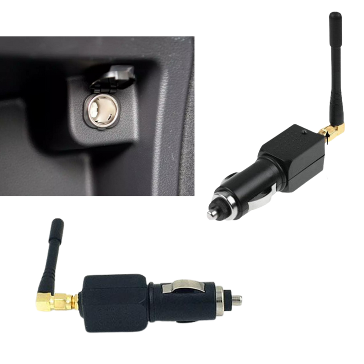 De GPS-signaal blokker voor voertuigen in zijn verpakking. Complete set voor privacy en beveiliging.