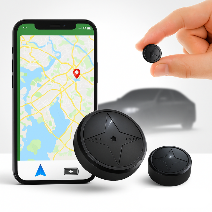 Compacte GPS tracker voor voertuigen, waterdicht en magnetisch voor discrete realtime auto beveiliging.