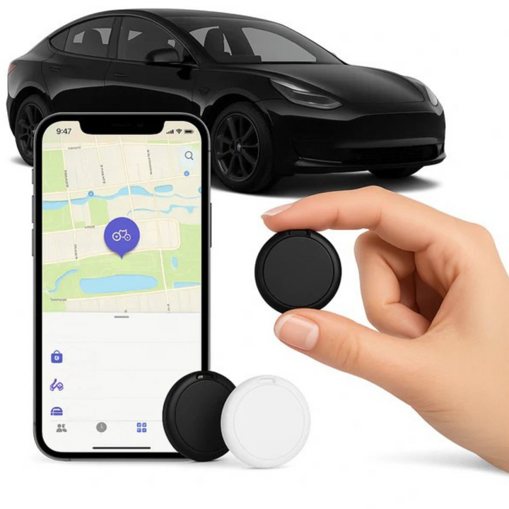 Compacte GPS tracker zonder abonnement voor voertuig tracking en beveiliging. Waterdicht en oplaadbaar.