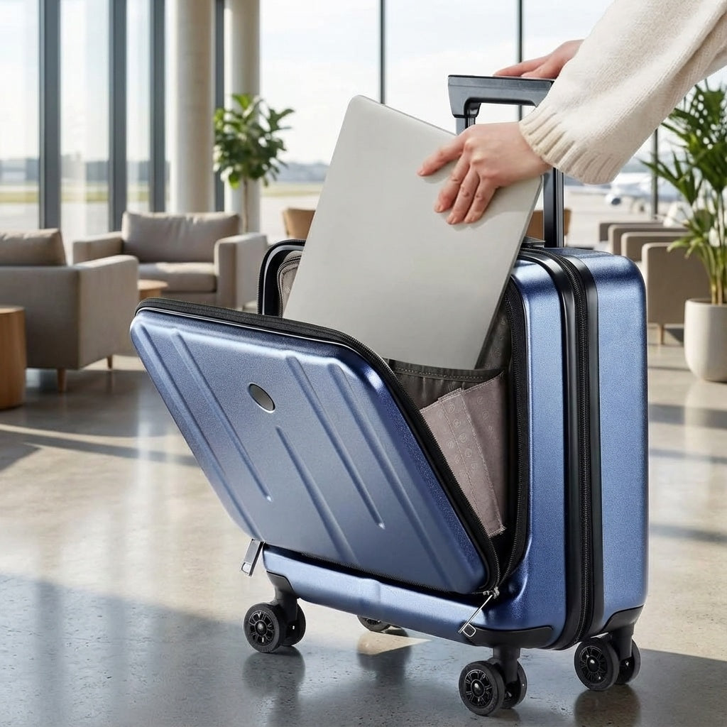 Compacte handbagage koffer met laptopvak, ideaal voor reizen en zakenreis. Slimport trolley.