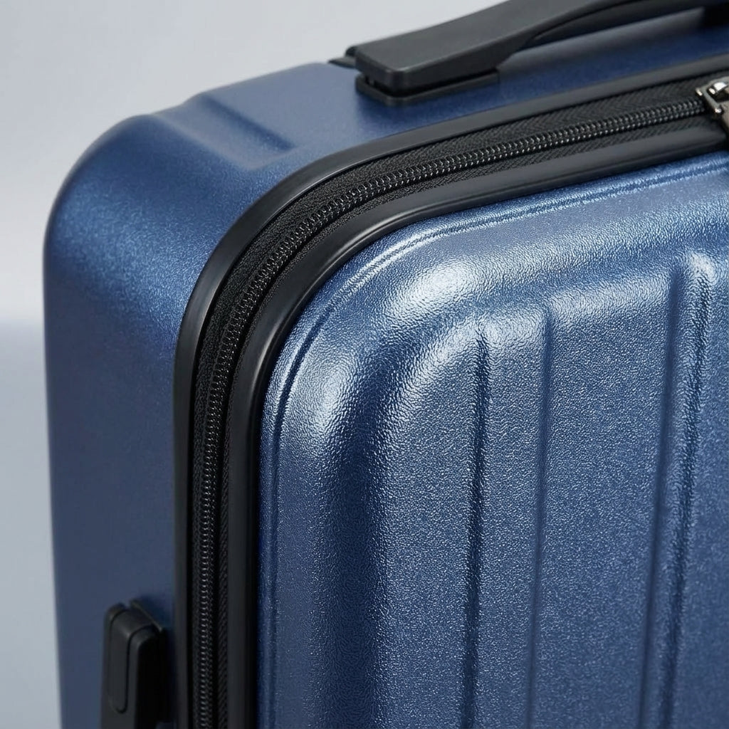 Stijlvolle donkergrijze handbagage koffer met geïntegreerd laptopvak, geschikt voor zakenreizen.