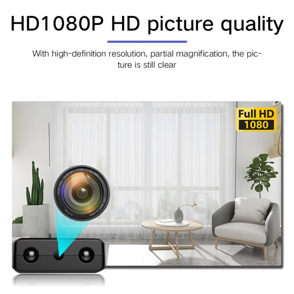 Draadloze HD WiFi beveiligingscamera met nachtzicht, compact design voor universele bewaking.