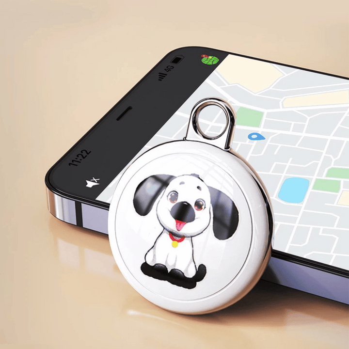 Smartphone toont de GPS tracker app met locatie van de hond. Volg je huisdier live via iOS/Android.