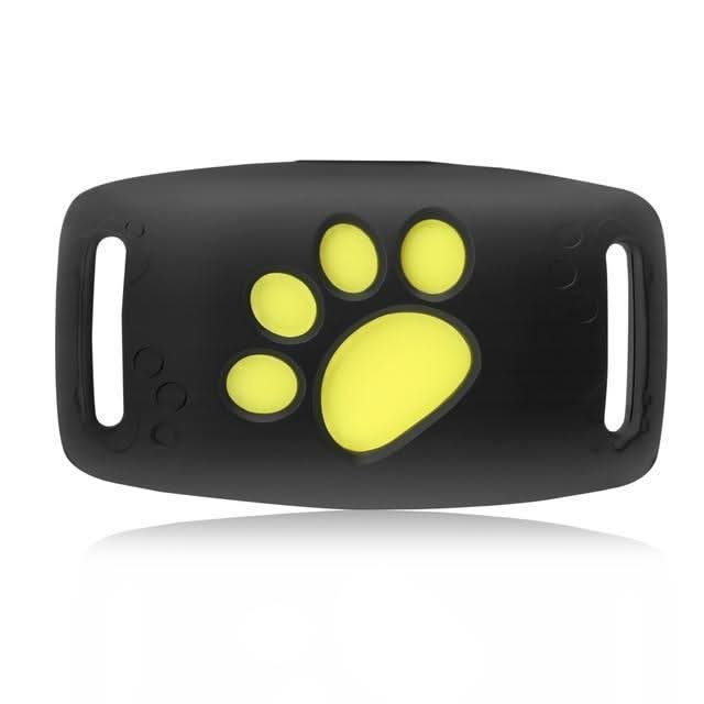 Zwarte Katten GPS Tracker bevestigd aan halsband van een grijze kat, zorgt voor veilige real-time locatie.