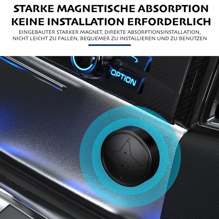 Zwarte compacte GPS tracker met magneet voor betrouwbare voertuigbeveiliging en realtime positionering.