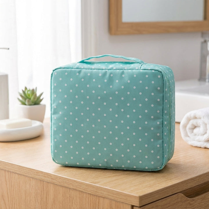 Compacte makeuptas dames met vakjes voor optimale cosmetica organisatie, ideaal voor onderweg.