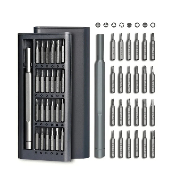 Compacte mini schroevendraaier en boormachine set voor precisiewerk, ideaal voor elektronica en horloge reparaties.