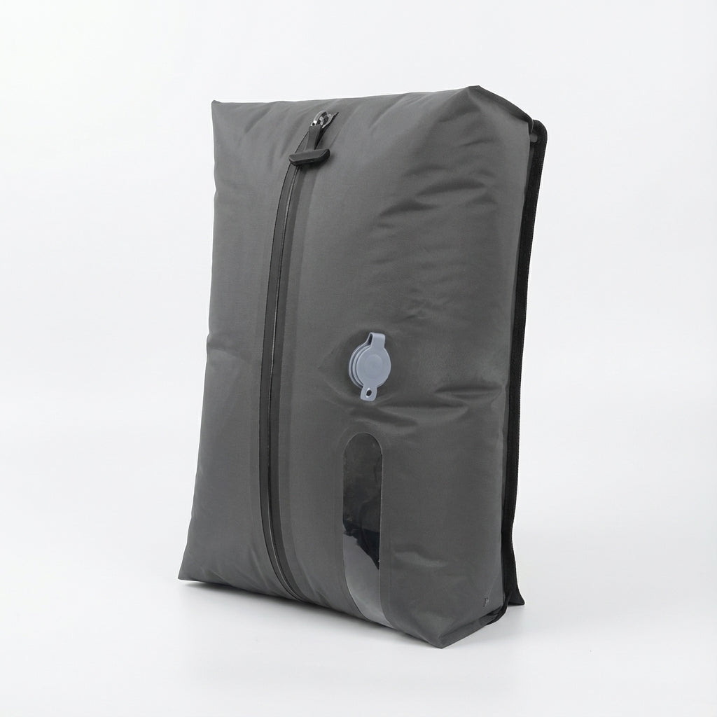 Diverse maten SpaceSwell compressietassen in een koffer. Optimaal organiseren en ruimte besparen.
