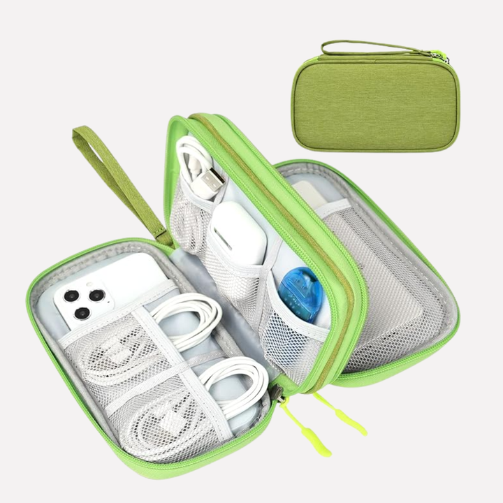 Kabel organizer compact en draagbaar, perfect voor het bewaren van al je reis-elektronica.
