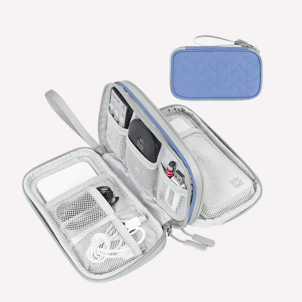 Universele tech organizer voor reizen, perfect voor kabels, opladers en kleine elektronica.