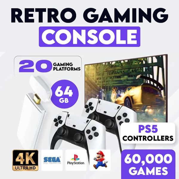 Nostalgische retroconsole met duizenden klassieke games. Eenvoudig aan te sluiten voor direct speelplezier.