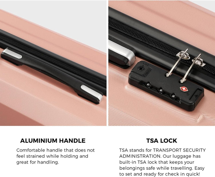 Roze JetTrek handbagage trolley met soepele spinnerwielen en verstelbaar handvat voor comfort.