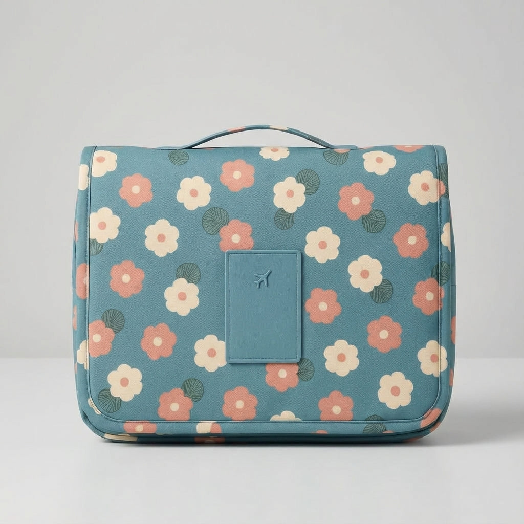 Hangende compacte Toiletryx toilettas organizer, perfect voor droge en toegankelijke reisbenodigdheden onderweg.