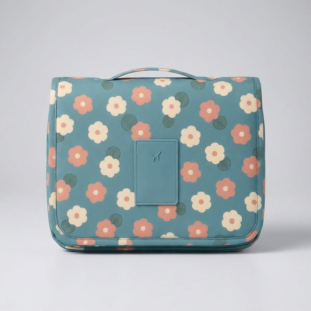 Toiletryx reis organizer met meerdere vakken voor cosmetica en toiletartikelen, handig voor elke reis.